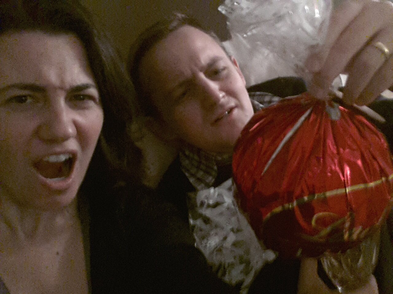 George and Mariacristina contemplate an enormous Lindor ball