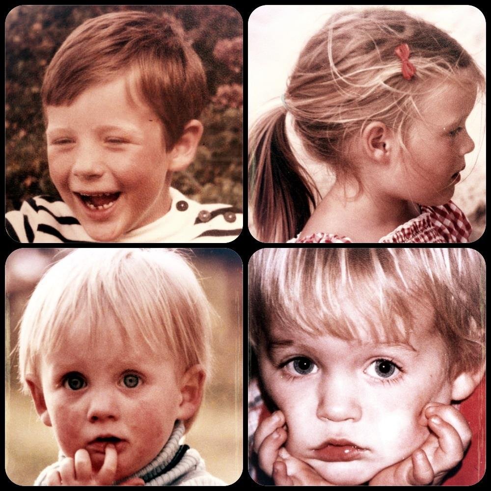 Mosaic of photos of George and siblings