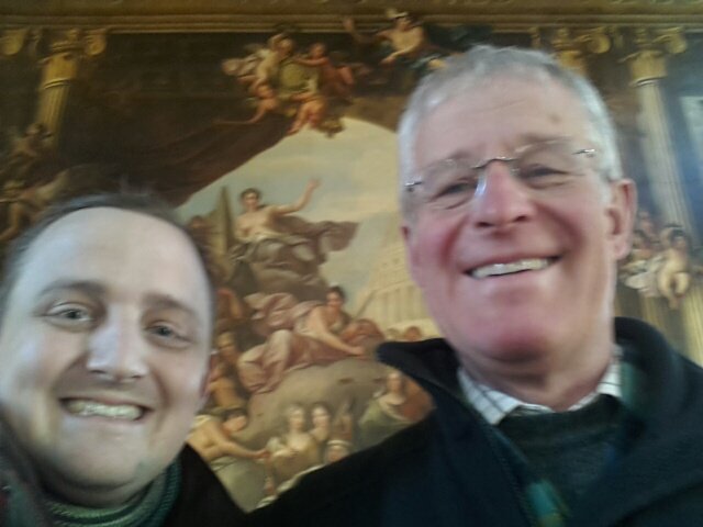 George and his father in the Painted Hall, Old Royal Naval College, Greenwich