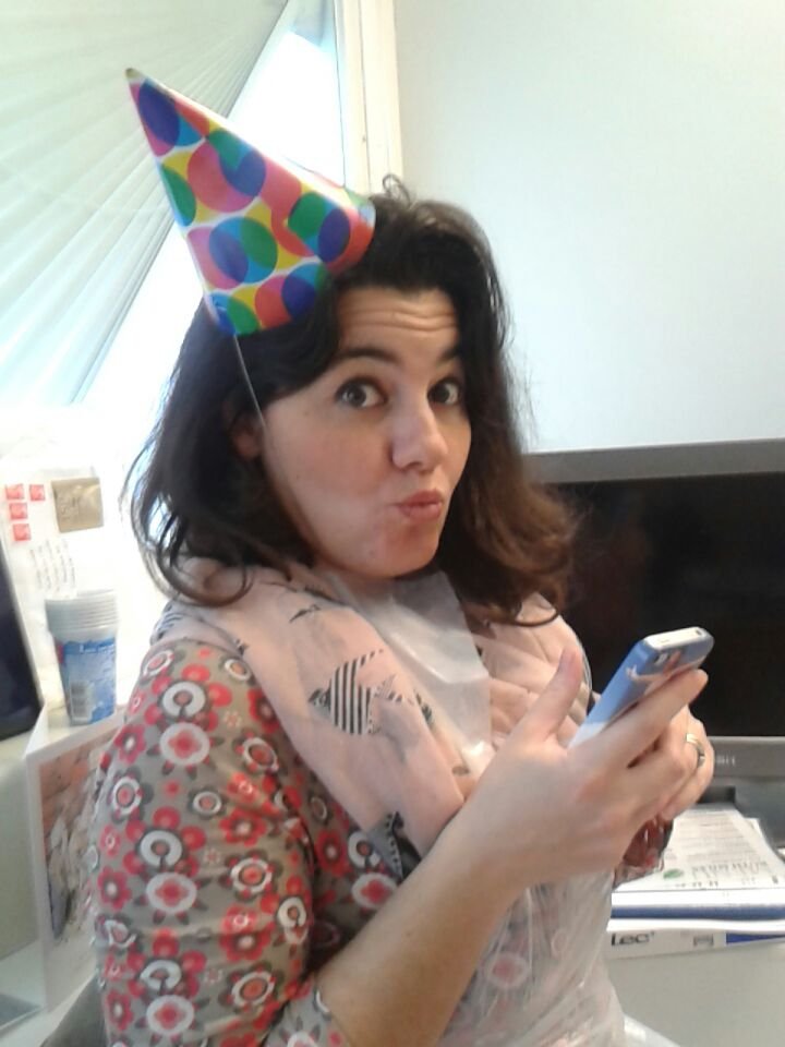Mariacristina in a party hat
