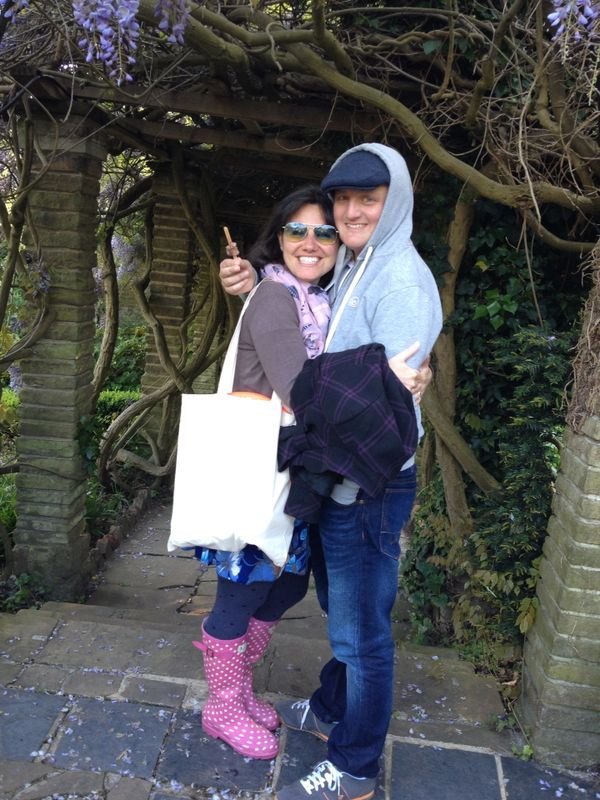 George and Mariacristina in the formal garden