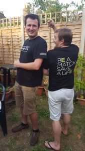 George and Tim in Anthony Nolan t0shirts: be a match, save a life